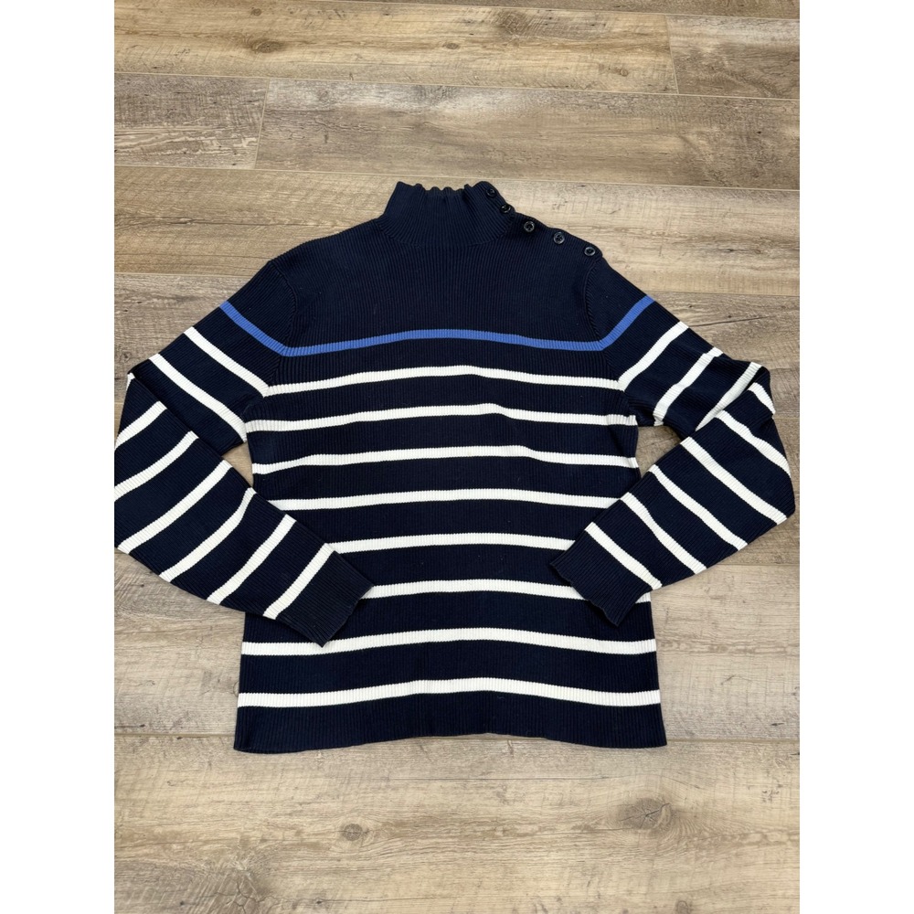 Polo Ralph Lauren Mens Navy Striped Pima Cotton Button Shoulder Sweater L
